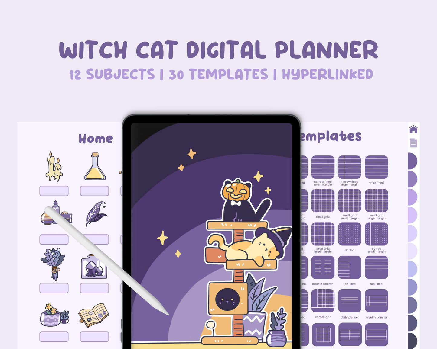 Witch Cat Digital Planner: Hyperlinked Planner for GoodNotes